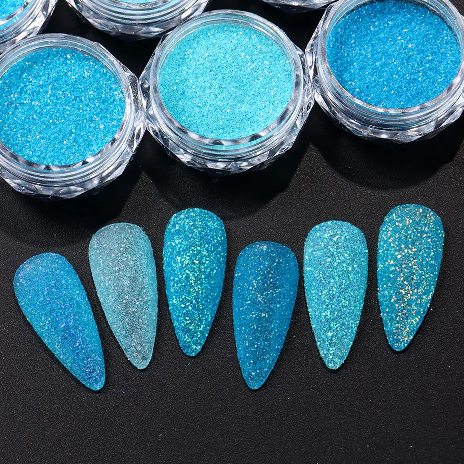 6 uds. De polvo para decoración de uñas con purpurina de azúcar azul de verano, pigmento brillante para decoración de uñas, esmalte de Gel brillante DIY, decoración de manicura
