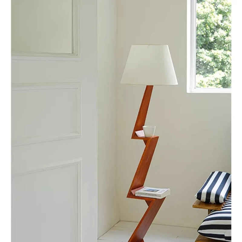 

Red grapefruit oak medieval style floor lamp Shelf next to the sofa in the bedroom
