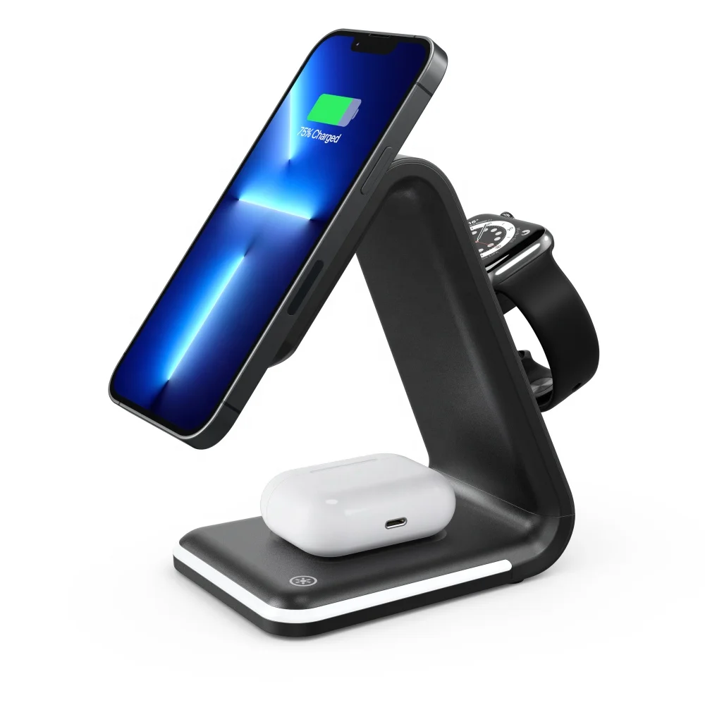 

15W 3 in 1 Wireless Charging Station Portable Foldable Magnetic Wireless Charger Mobile Phone Holder Foldable Wireless Charger
