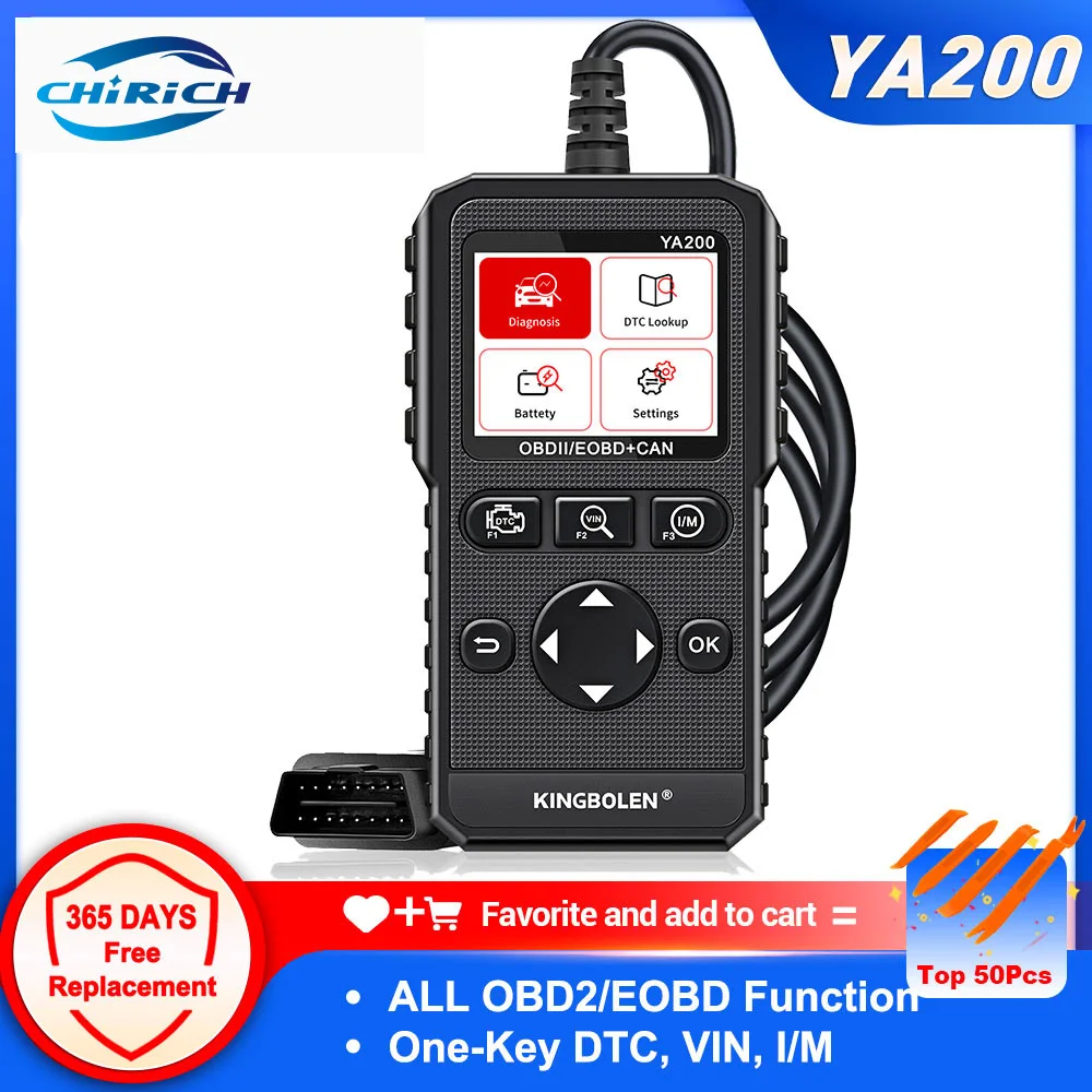 

CHIRICH YA200 OBD2 Scanner Professional Auto Engine System Diagnostic Tool Lifetime Free Automotive DTC Lookup Code Reader