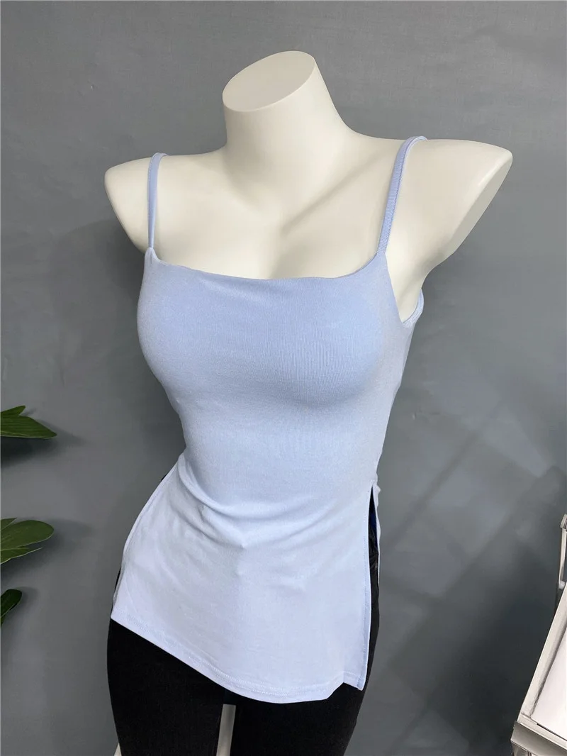 

Женская майка без этикетки с асимметричным разрезом и вставкой для груди, летний повседневный стиль, большие размеры, смесь полиэстера, хлопка и спандекса