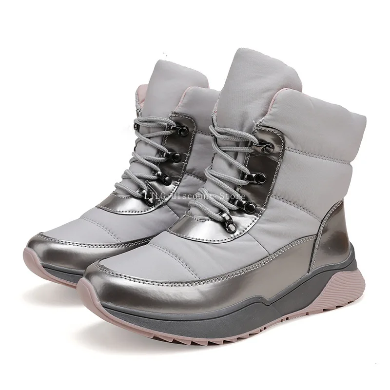 

Snow Boots for Women Warm Boots Made of Wool Outdoor Waterproof and Anti-skid Ladies High Top Sneakers Silvery White Winter