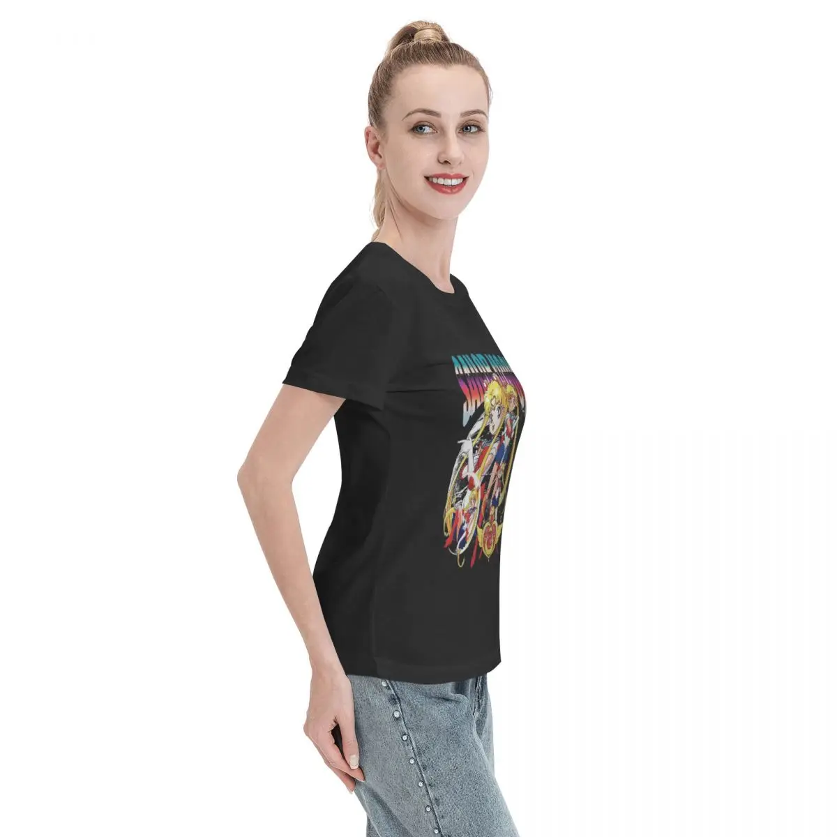 Camiseta de manga curta masculina 100% algodão, Sailor Moon, blusa solta