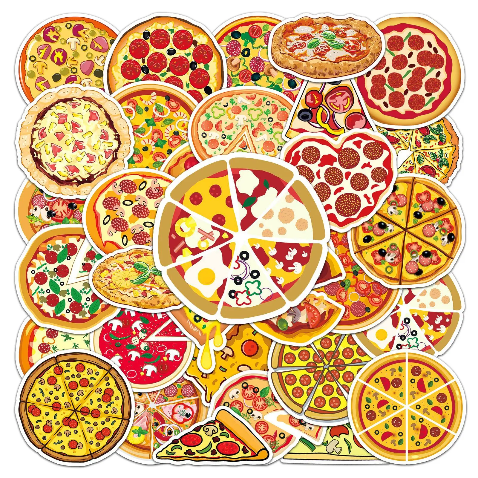 50pcs Pizza Stickers For Wall Laptop Bike Skateboard DIY Waterproof PVC Sticker