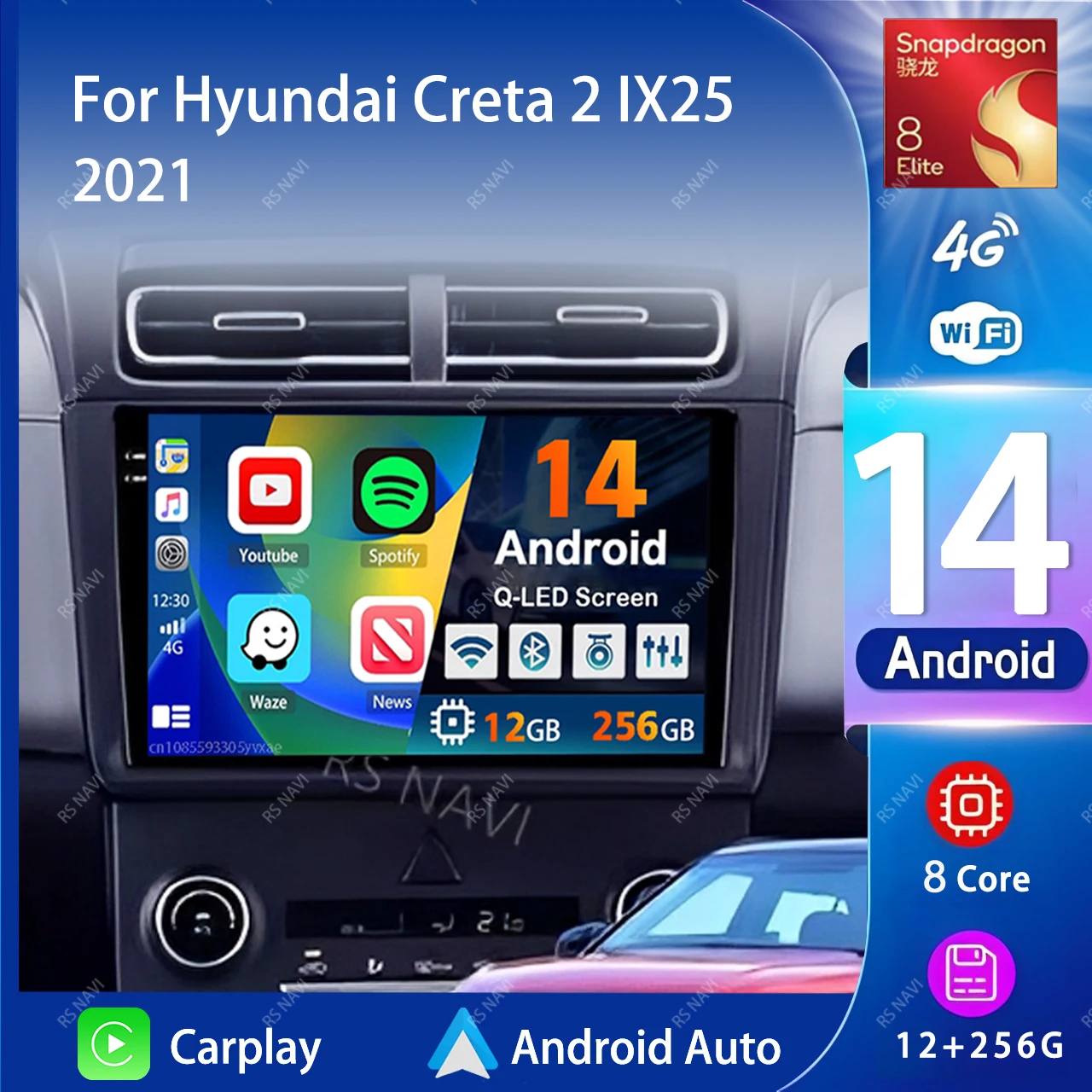 

Android 14 Carplay Auto 2K Screen Car Radio Multimedia Player For Hyundai Creta 2 IX25 2021 Autoradio GPS Stereo 2din Head Unit