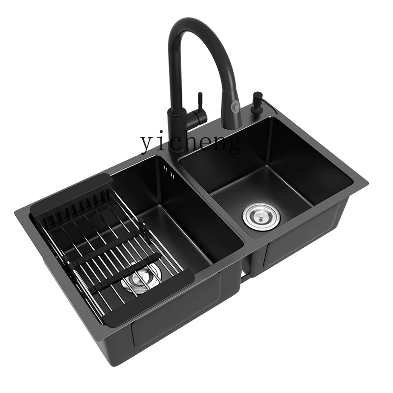 

XC Genuine Nano Black Sink Double Slot 304 Stainless Steel Household Kitchen Large Washing Basin Sink