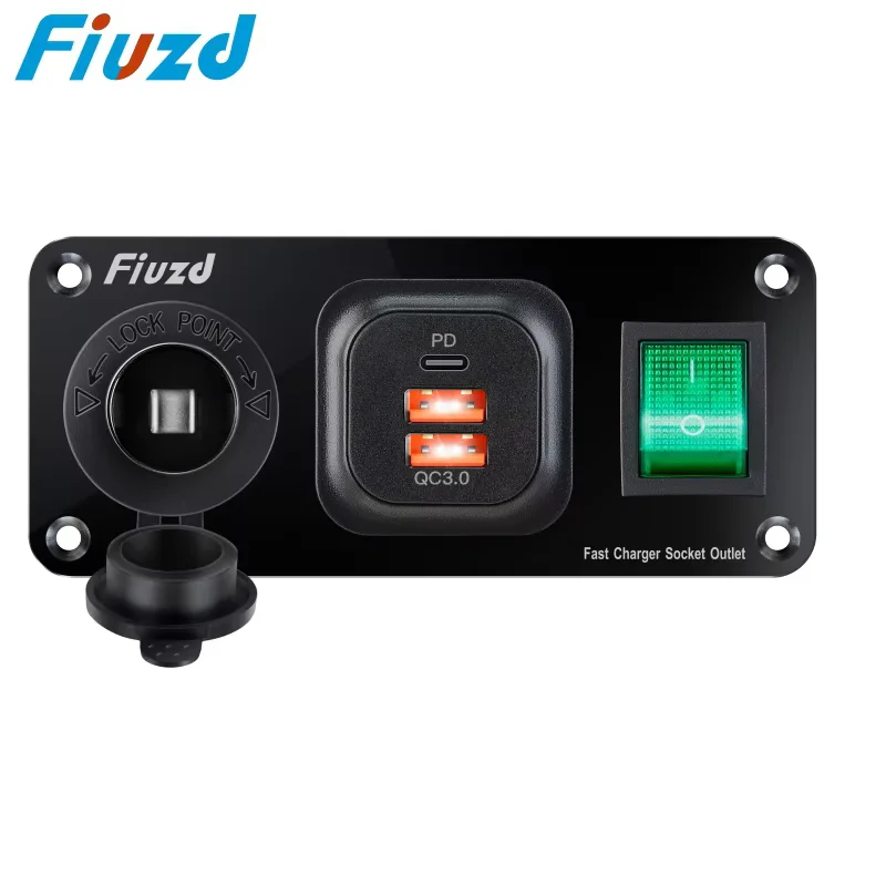 4 in 1 ON/OFF Charger Socket Panel Dual USB Socket Power Outlet & LED Voltmeter &Cigarette Lighter Socket& LED Switch