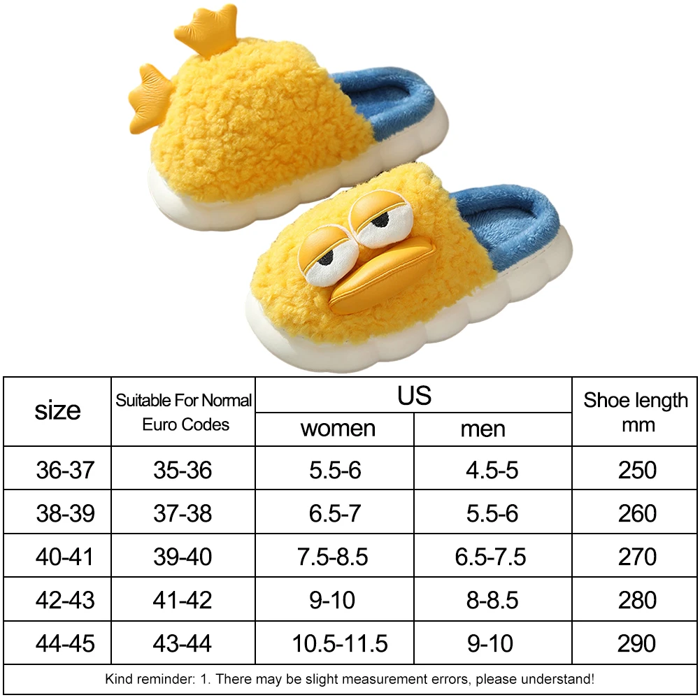 Winter Plush Duck Slippers Women Men Funny Warm Couple Shoes Soft Household Cartoon Indoor Antiskid 4cm Thick Sole Slippers