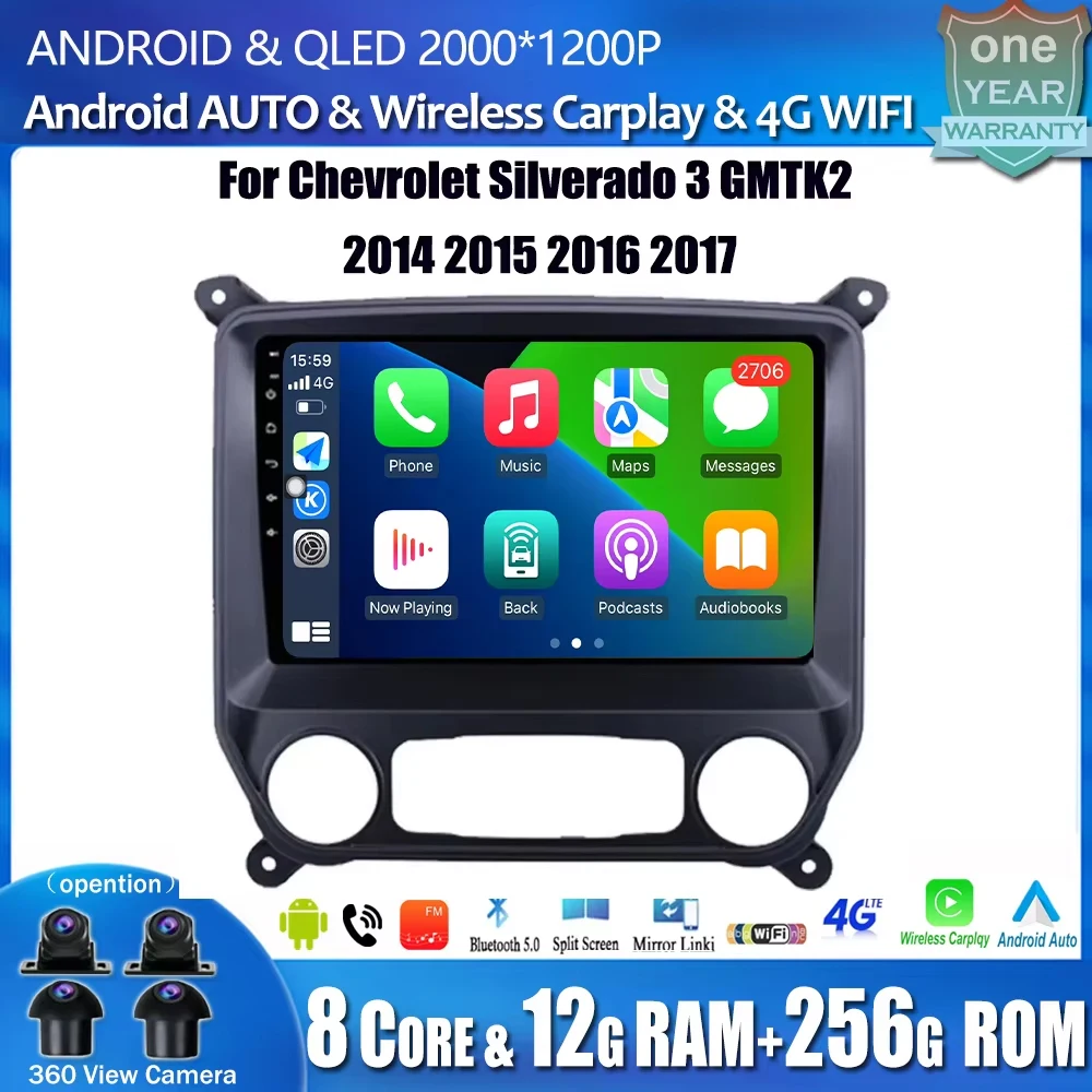 Car Multimedia Player Android 14 For Chevrolet Silverado 3 GMTK2 2014 2015 2016 2017 2018 10.1'' Car Radio Stereo NO 2Din DVD