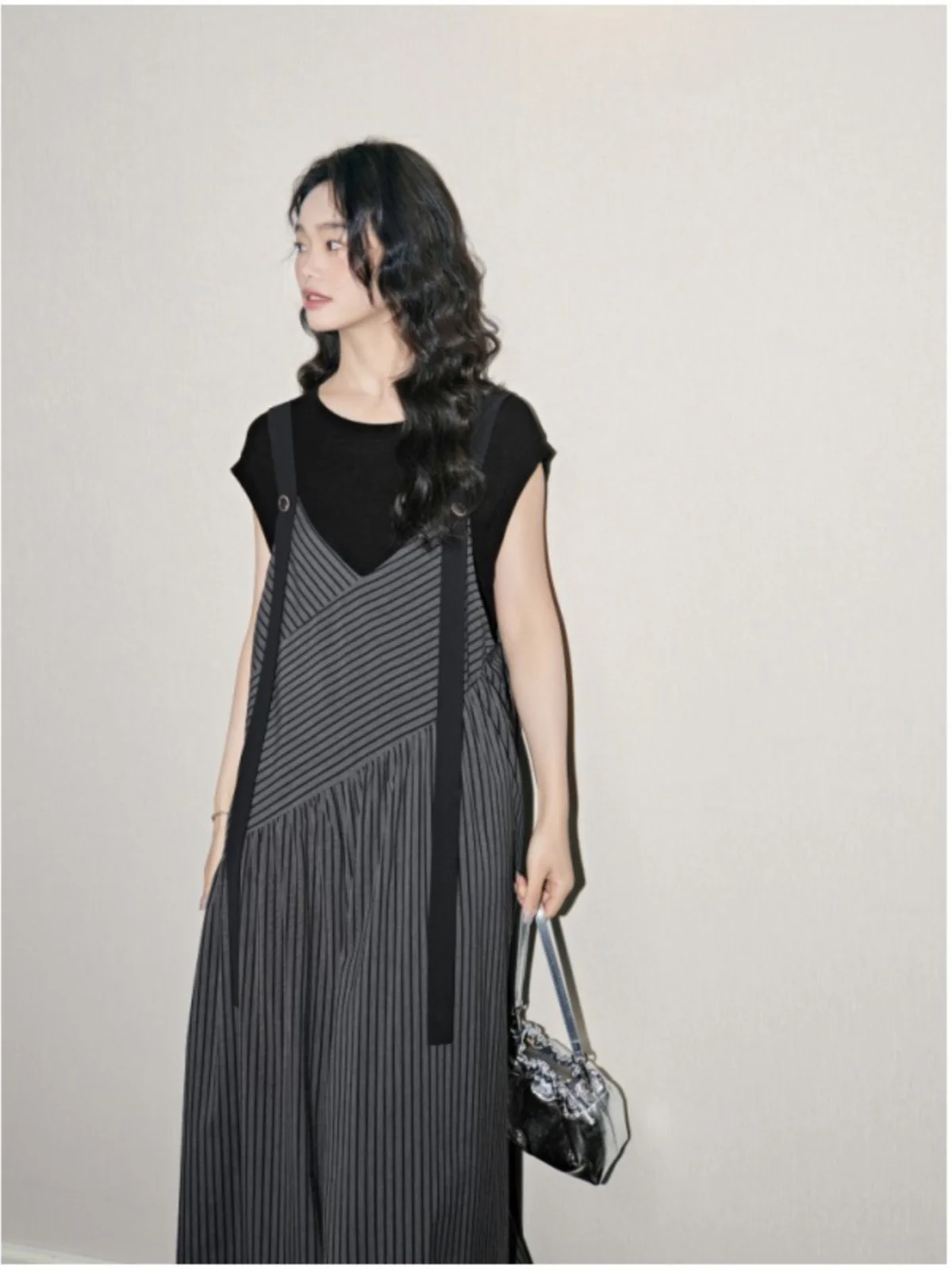 

Casual Striped Design Wide Leg Overalls for plus Size Women Summer New Sle Commute Loose Fit Polyester Fiber Long Pants