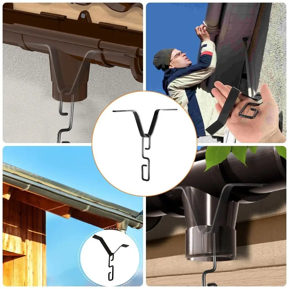 Black Rain Chain Adapter Iron Heavy-Duty Gutter Adapter V Shaped Design Easy Installation V Shaped Hook Rainwater Collection
