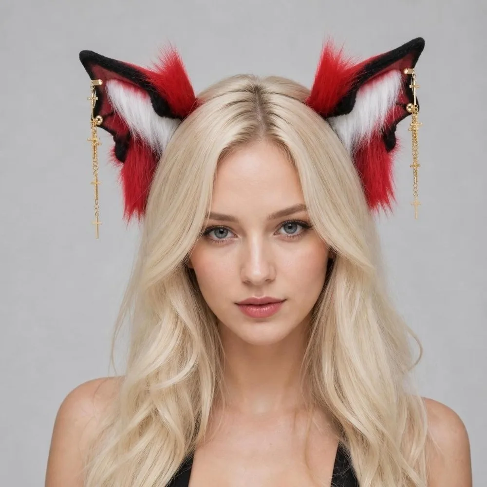 Artificial Cosplay Bat Beast Ears Headband Furry Animal Gothic Headband Reusable Realistic Hair Accessories Festival