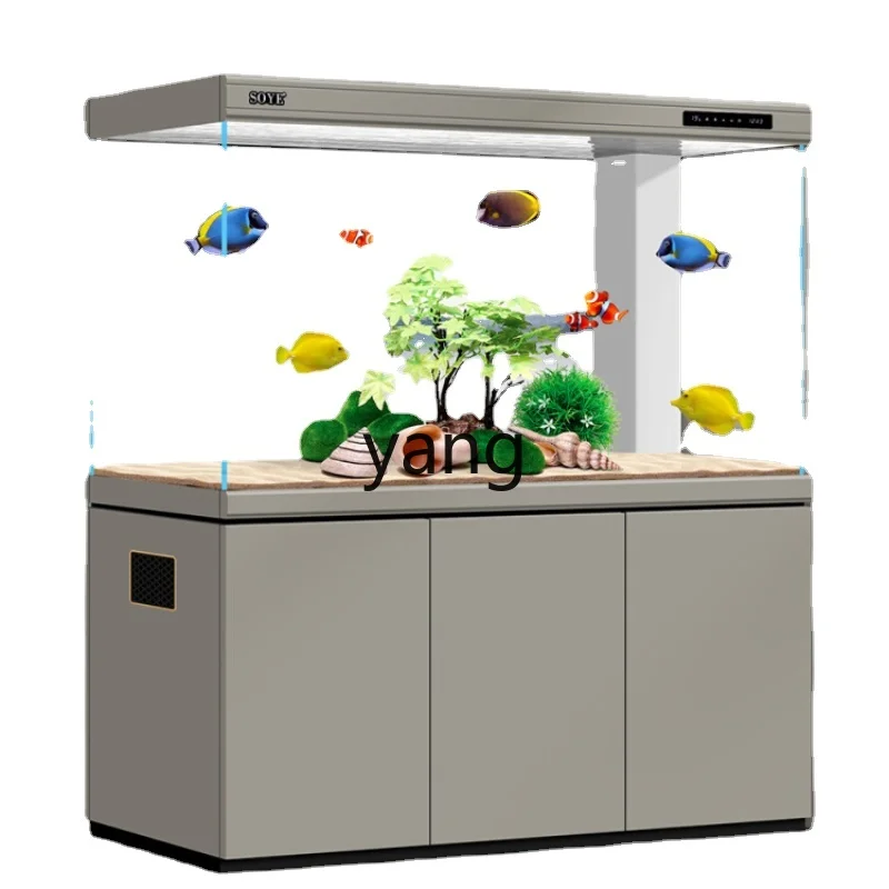 Yjq Fish Tank Living Room Large Partition Bottom Filter Intelligent Floor Super White Ecological Aquarium Screen Home