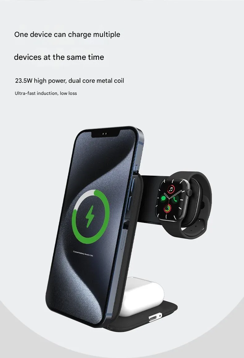 QI2 مغناطيسي 3 في 1 شحن سريع لاسلكي حامل شحن قابل للطي 15 وات شحن سريع للهواتف المحمولة والساعات وسماعات الرأس