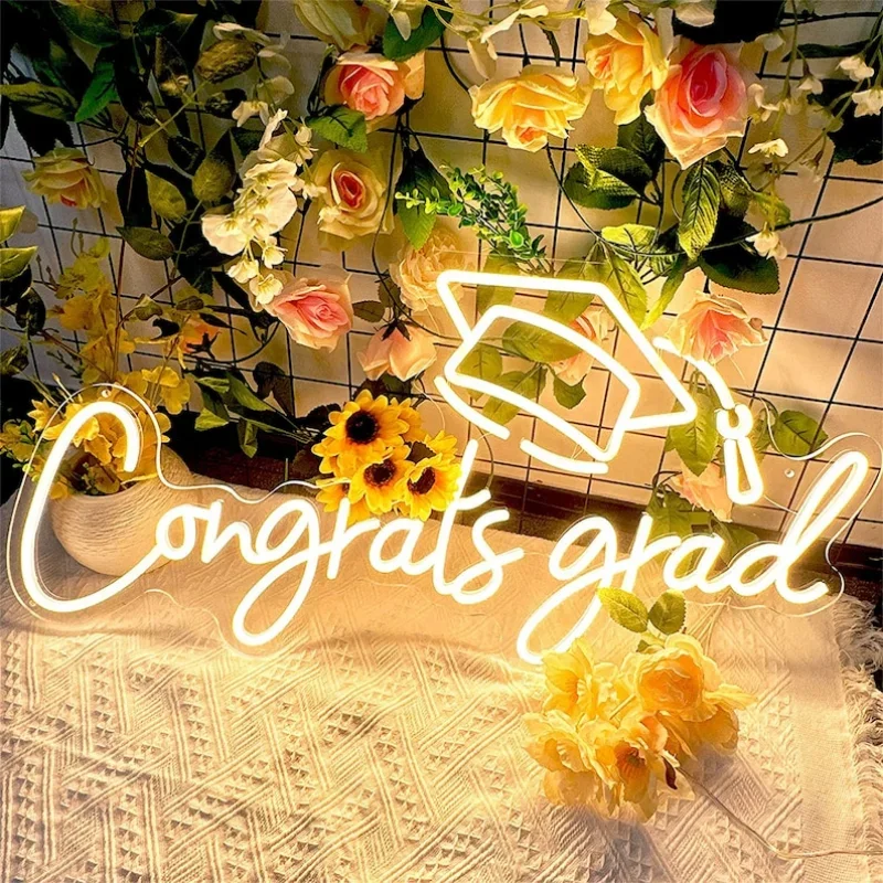 2024 Congrat Grad Decoration Neon Sign Personlized Led Neon Light Signs for Graduation Backdrop Party Decoration Backdrop Sign