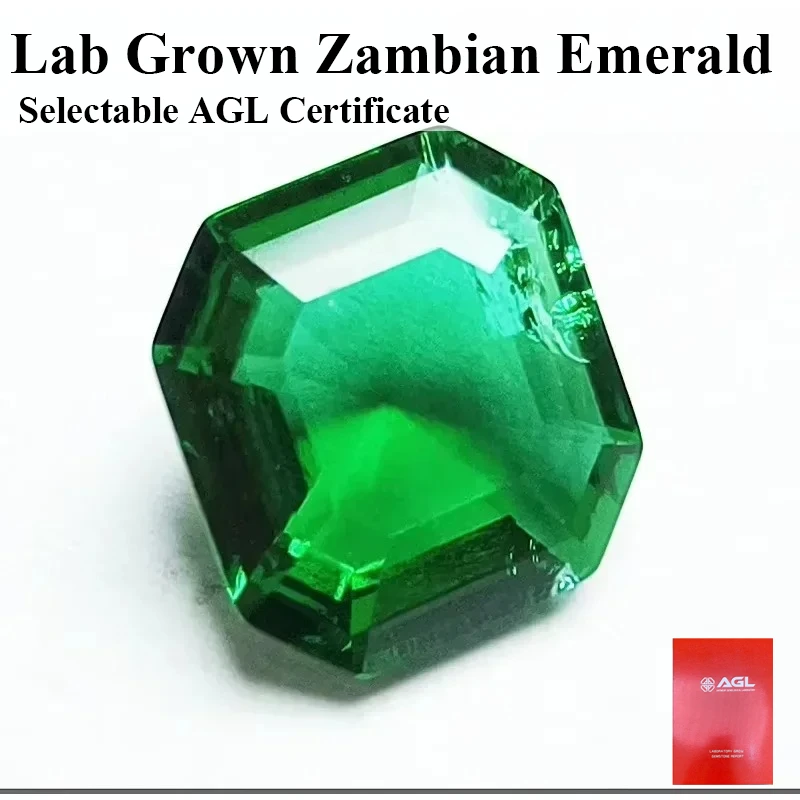 

N-Wholesale Laboratory Zambian Emerald Asscher Cutting Hydrothermal Hand Cut With Cracks Inclusions Inside Selectable AGL Certif