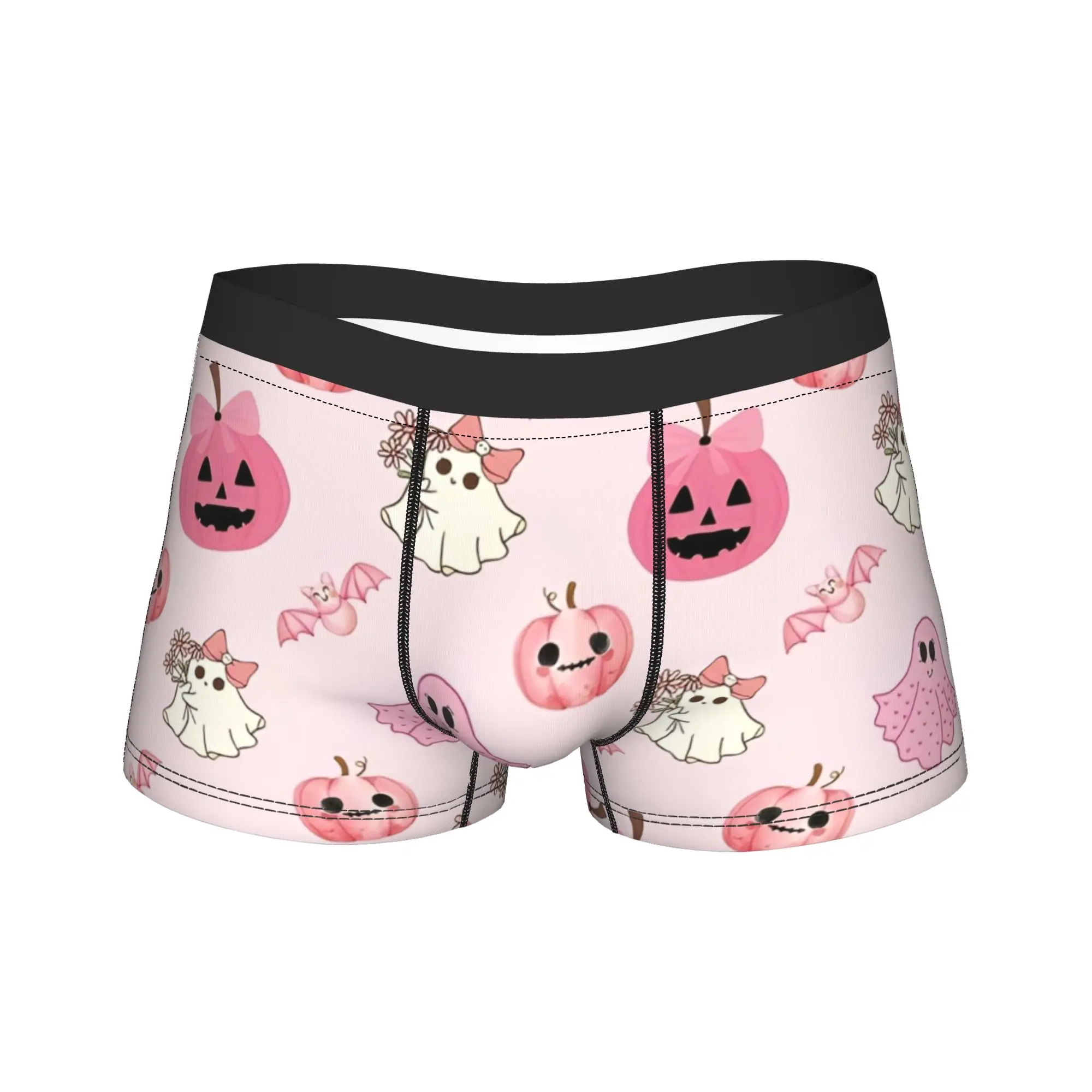 Men Pink Halloween Boxer Briefs Shorts Panties Breathable Underwear Cute Ghosts Pumpkin Homme Humor Plus Size Underpants