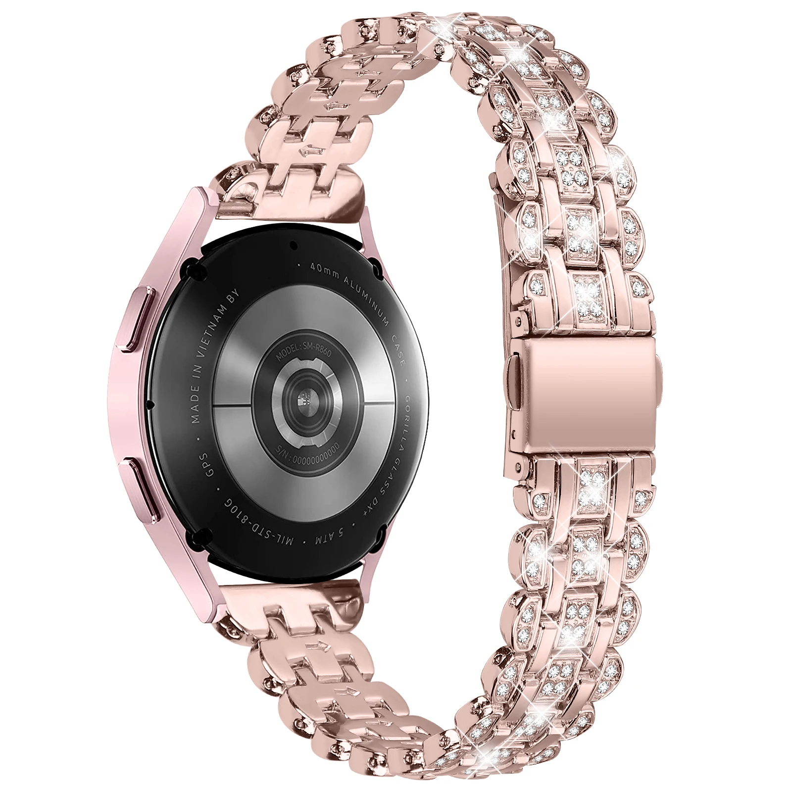 

For Samsung Galaxy Watch FE 40mm Rhinestone Decor Watch Band Metal Wrist Strap Bracelet - Pink