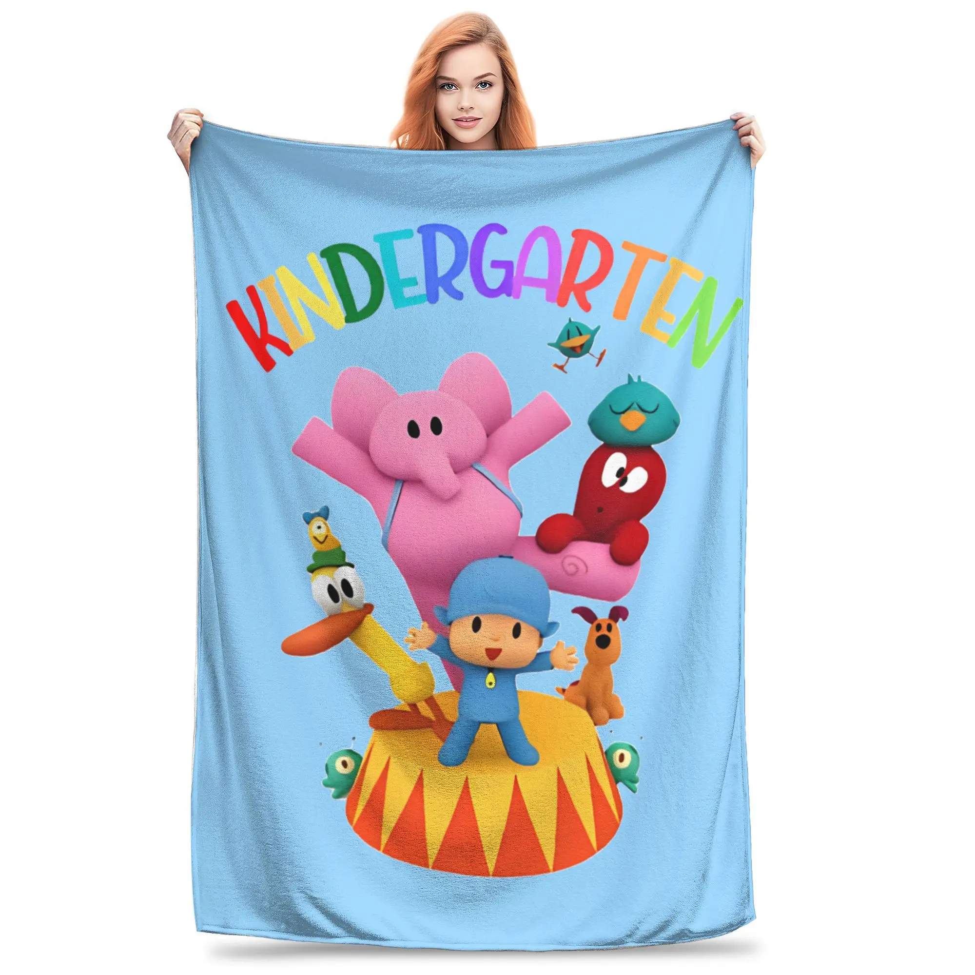 Pocoyoed And Friends Kindergarten Back To School  Blankets Flannel  Super Warm Throw Blankets for Outdoor Travel Bedspread