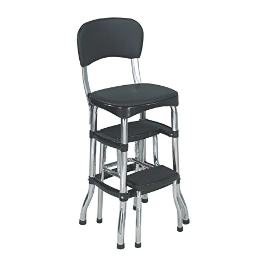 Retro Plastic and Vinyl Upholstered Stylair Retro Counter Height Chair with Step Stool Comfortable Cushioned Seat and Back in B