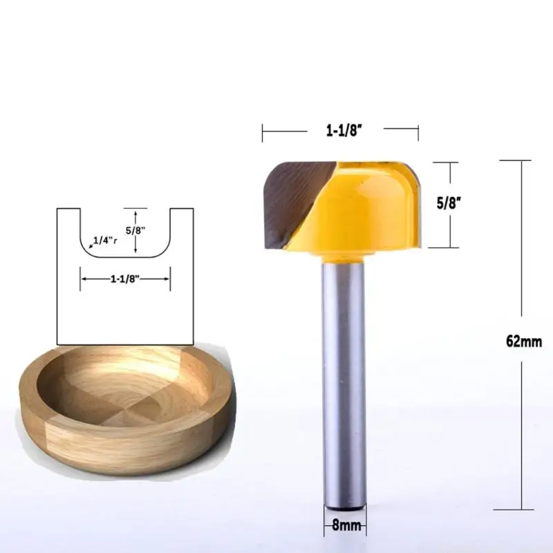 

A2BE 1/4inch Shank Deep Round Bottom Woodworking Milling Cutter with Bearing Woodworking Tool Electric Lock Hole Cutter