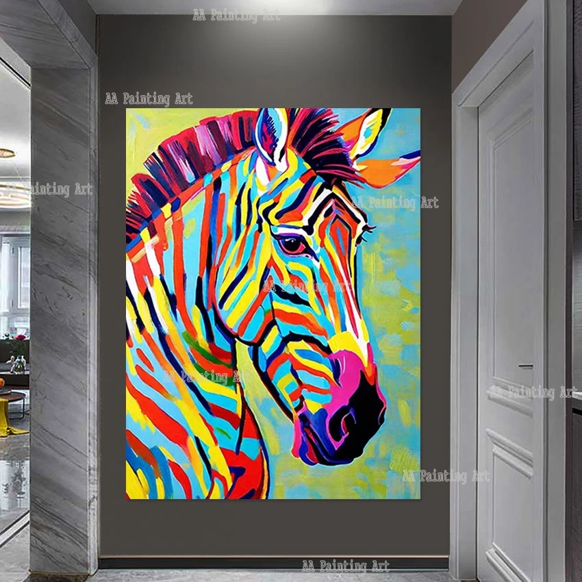 Children Bedroom Colorful Zebra Cartoon Picture On Canvas Lovely Cute Animal Oil Painting For Bedroom Decoration Art Set