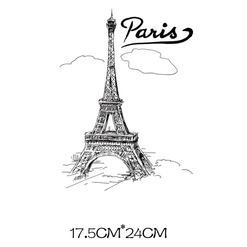 2 sztuk/partia termiczne naklejki termotransferowe wieża eiffla na topliwe łaty do prasowania w aplikacji do prasowania ubrań