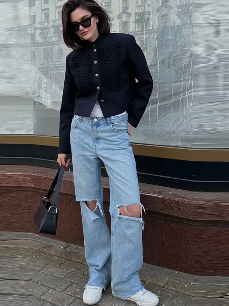 Chic Women’s Cropped Jacket Stand Collar Single Breasted Long Sleeve Female Coat 2026 Spring Slim Fashion Solid Lady Outwear 2 Chic Women's Cropped Jacket Stand Collar Single Breasted Long Sleeve Female Coat 2026 Spring Slim Fashion Solid Lady Outwear 2