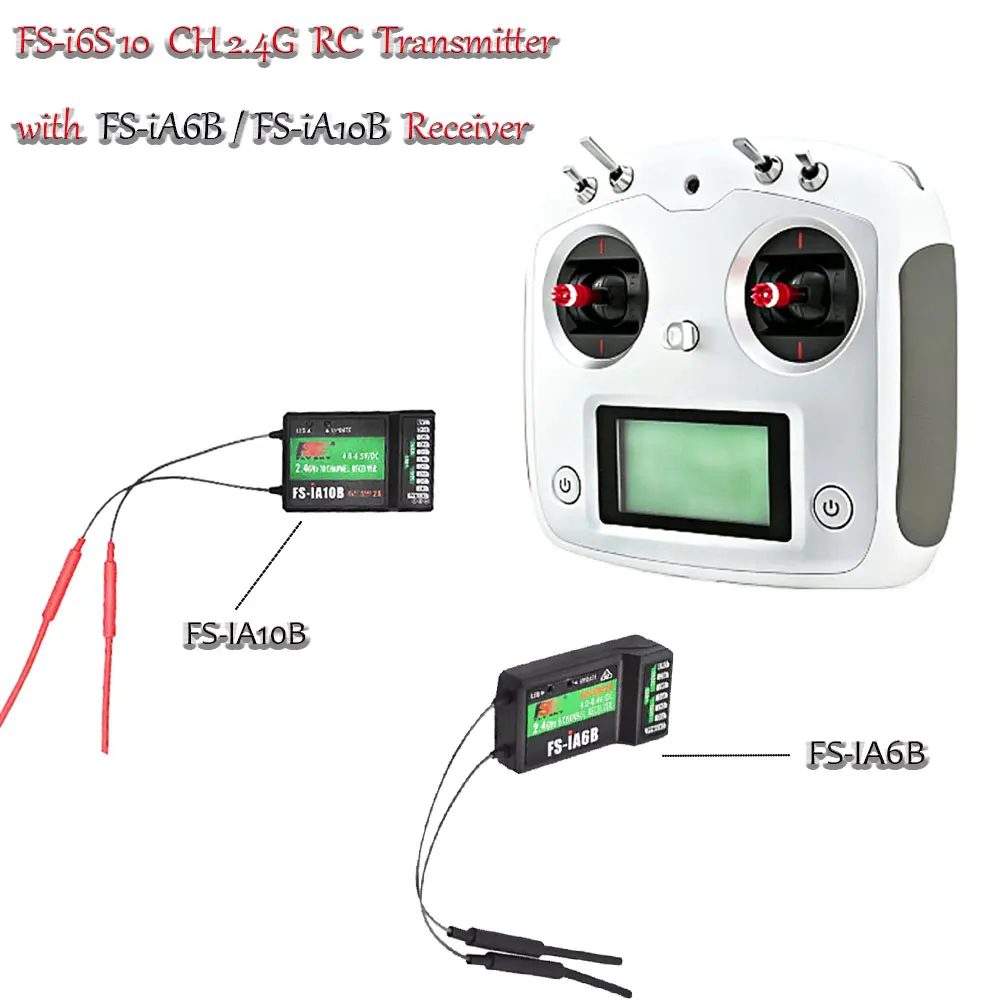 FLYSKY FS-i6S 10CH 2.4G Radio Transmitter with FS-iA6B FS-iA10B Receiver for RC Drone Car Boat Aircraft