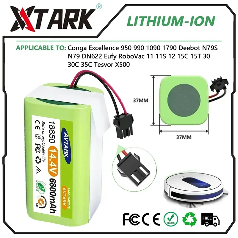 14.4V 12.8Ah Li-ion battery For Ecovacs Deebot DN621 601/605 Eufy RoboVac 35C Panda i7 V710 batería Conga 1090 990 950 Cecotec