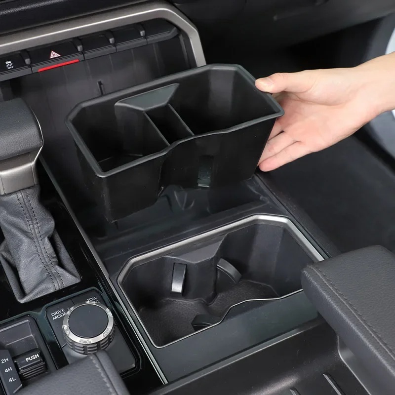 For Toyota Tundra Sequoia 2022-2025 TPE black Car Center Console Water Cup Holder Storage Box Car Interior Accessories