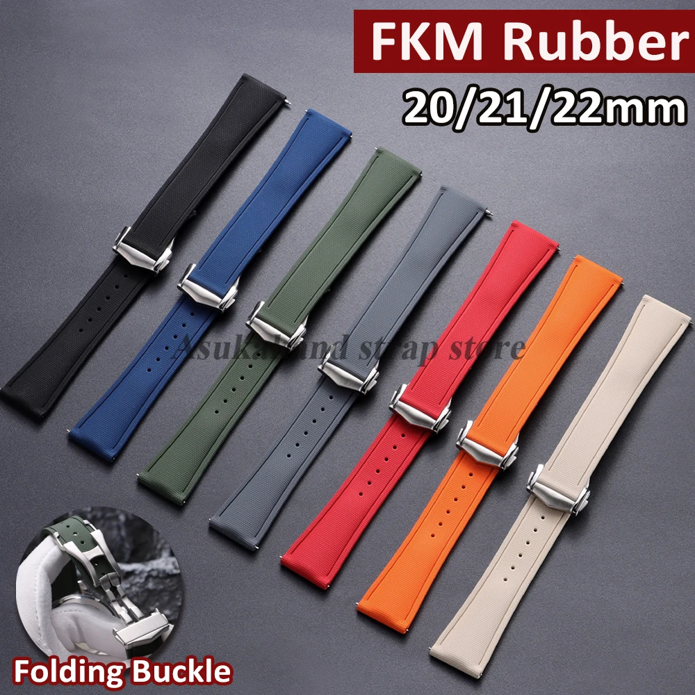 

Ремешок для часов из фторкаучука FKM премиум-класса 20 мм, 21 мм, 22 мм для Omega Seamaster, плоский концевой браслет, фторкаучуковый мужской спортивный ремешок на запястье