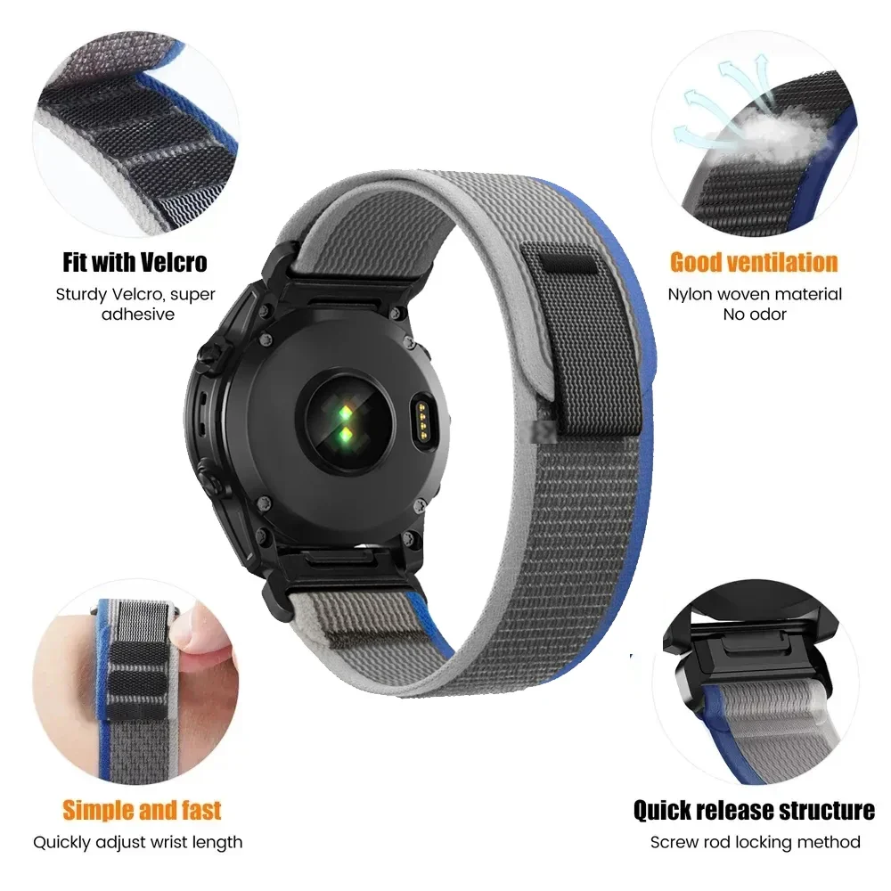 22mm 26mm Loop Nylon Quick Release Strap for Garmin Fenix 7X 7 Pro Fenix 6X 6 5X 5Plus Tactix 7 Forerunner 965 955 Enduro 3 Band
