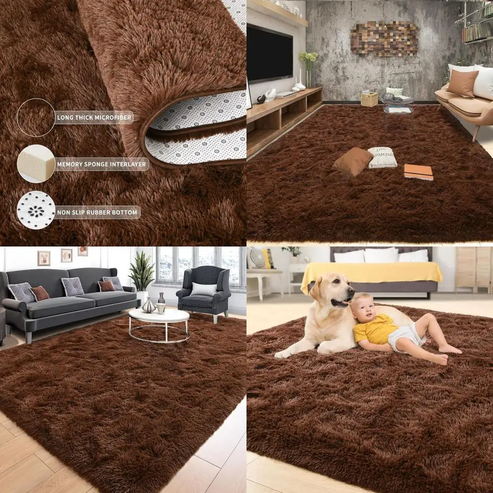 

Коричневые плюшевые коврики Shag, современные нечеткие ковры 5x8 для дома, нескользящие коврики для детей и гостиной