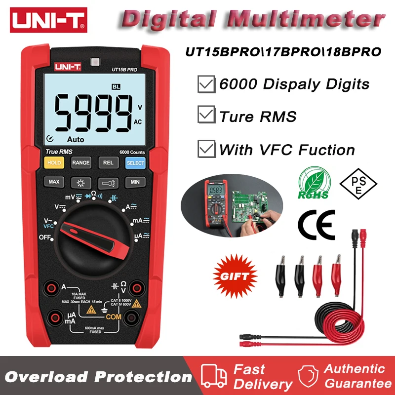 

UNI-T UT15B UT17B UT18B Pro Digital Multimeter 6000 Count True RMS Auto Range 1000V Voltage Tester Frequency Capacitance Meter