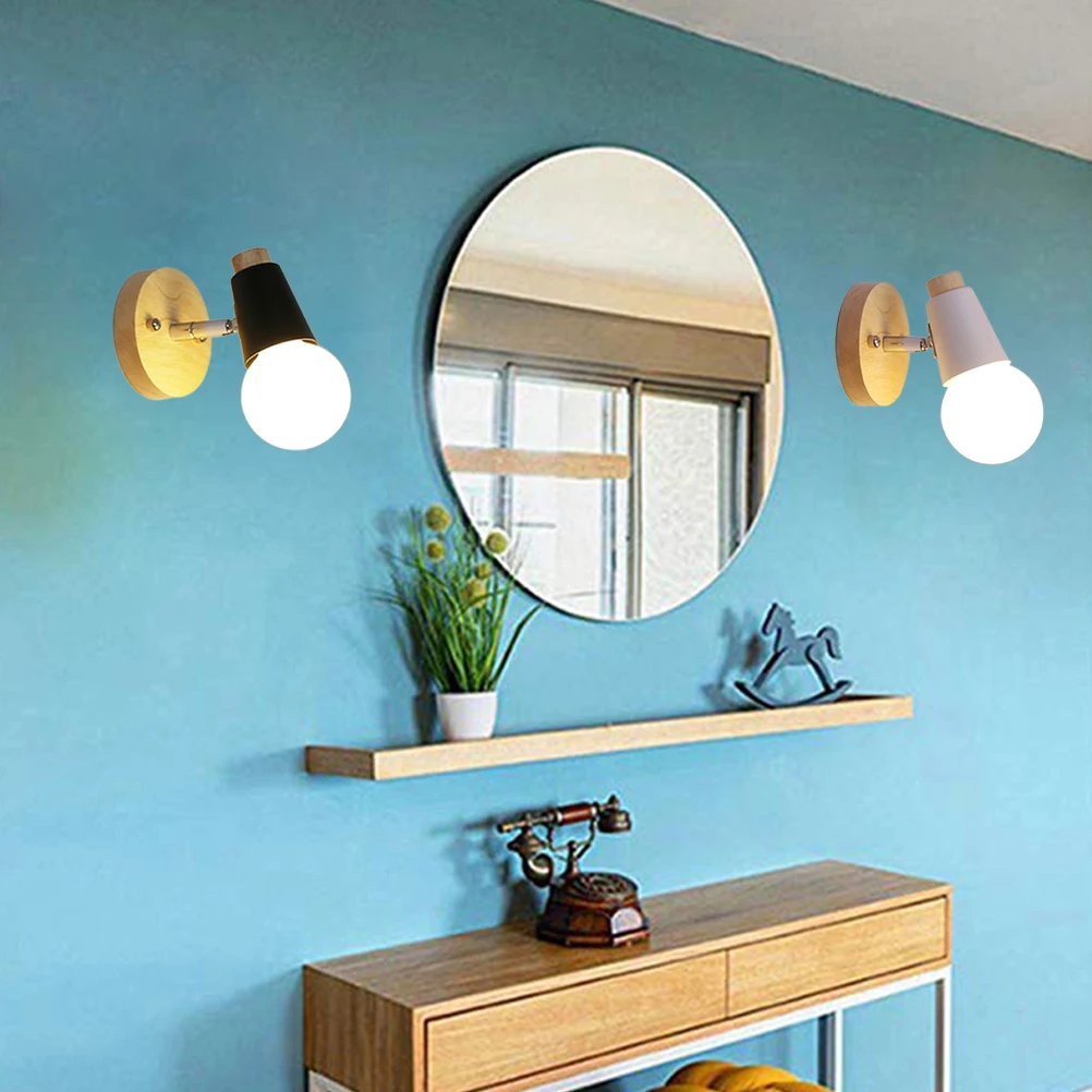 

Minimalist Solid Wood E27 Wall Lamp White Wall Sconce Modern Loft Lighting Decor for Bedroom Living Room Study Dining Room
