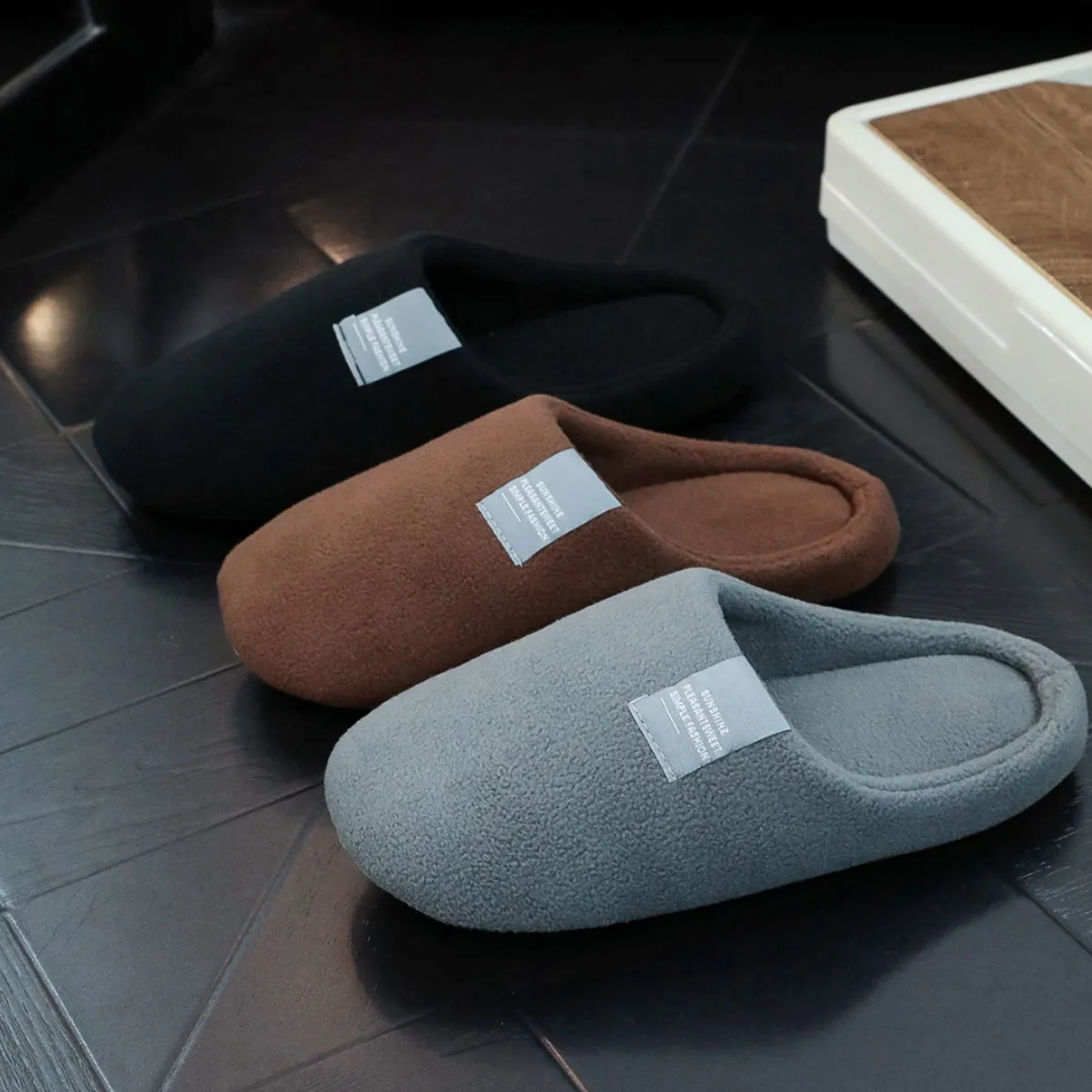 Autumn Winter Solid Slippers Women Men Household Bedroom Floor Couple Non-Slip Plush Closed Toe Design Home Flat Shoes Zapatos view 3