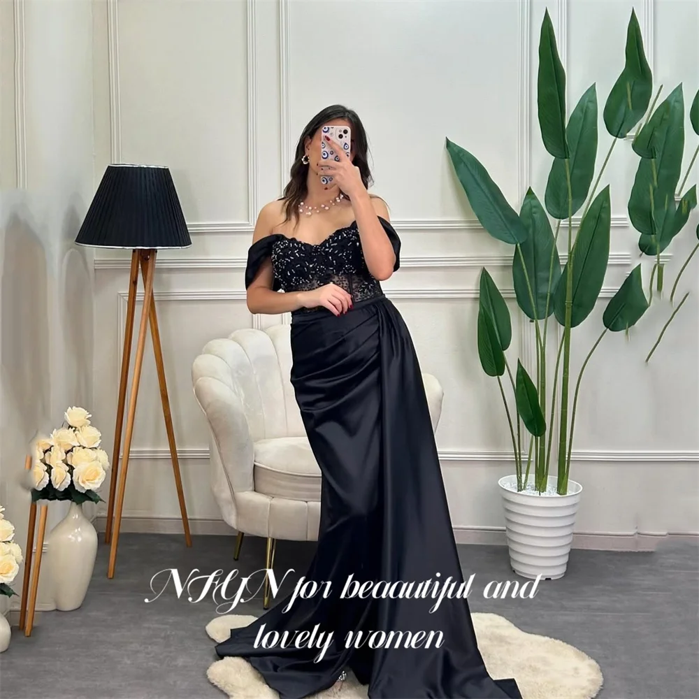 NFYN robes de soirée rouge en Satin épaules dénudées robe de bal sirène robes de nuit perlée et dentelle robe de célébrité pour femme personnalisée