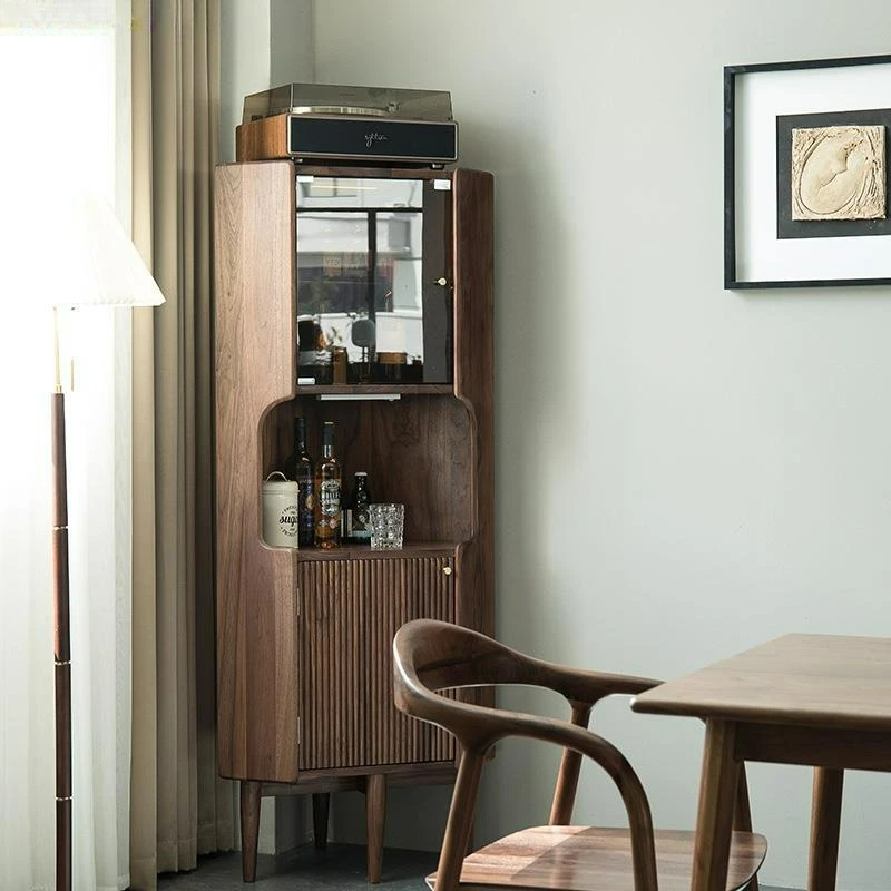 

Customizable Nordic Black Walnut Japanese Living Room Corner Wine Cabinet Simple Modern Storage Cabinet Locker