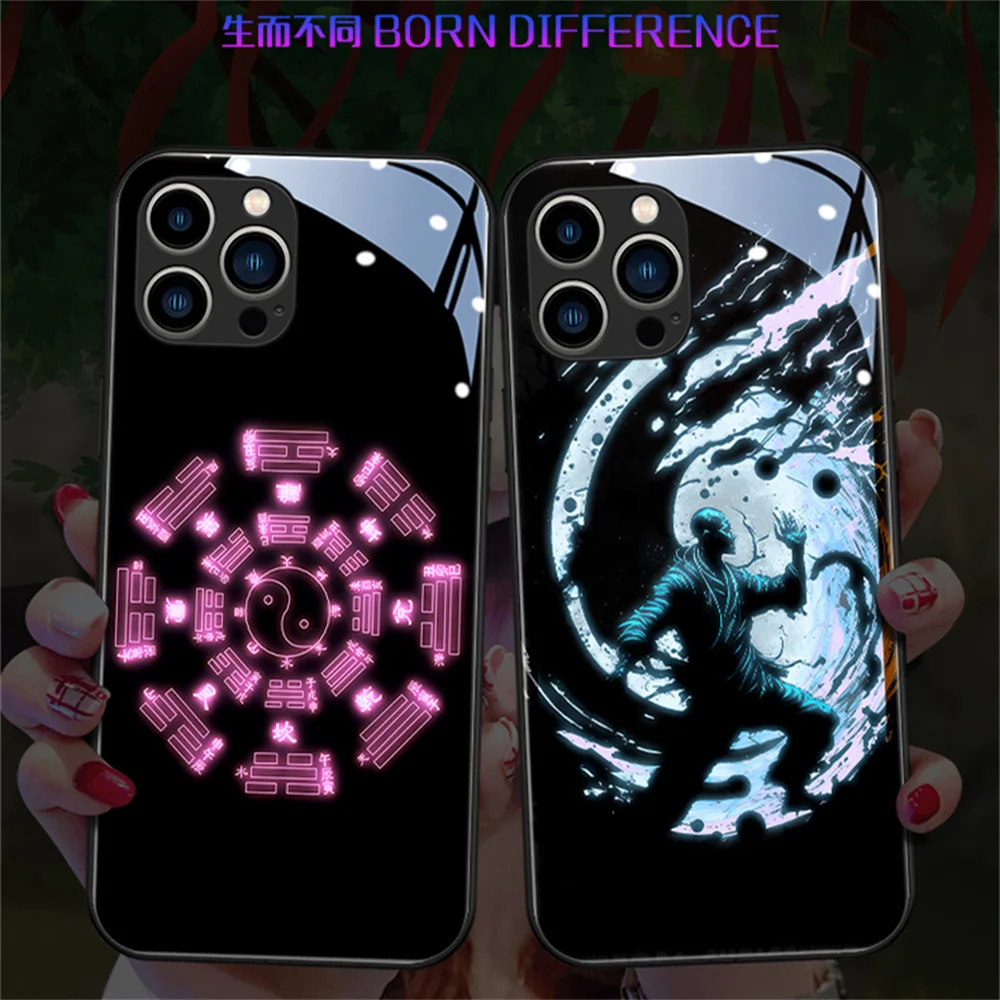 

The Eight Diagrams Pattern Voice Sensing LED Light Up Glowing Luminous Phone Case For iPhone 15 14 13 12 11 Pro Max Plus XR XS