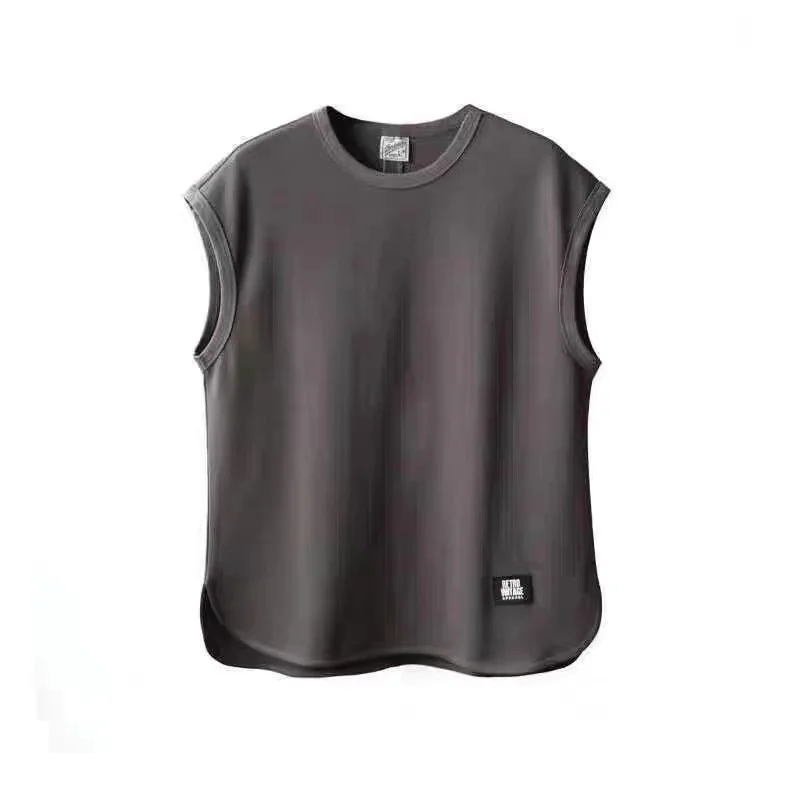 

Men's round Ne Ice Silk No Sve Tank Top Baskeall Training T-irt Qui Dry Summer Sportswear Loose Fit Youth Trend