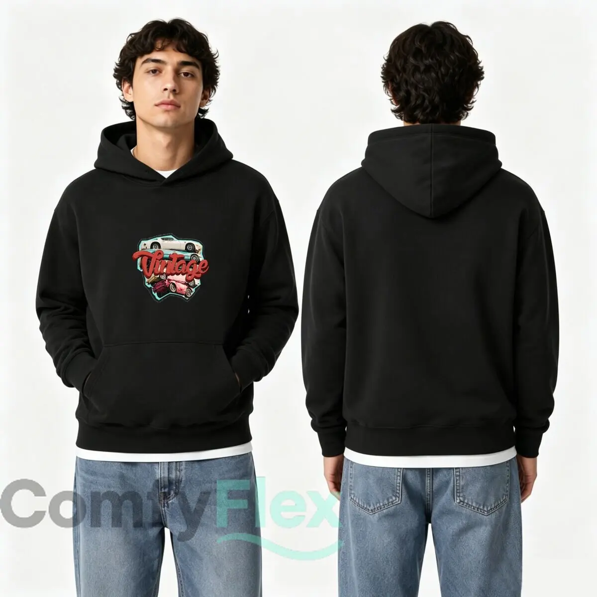 Vintage Classic Car Stack Retro Graphic Autumn and winter new men's and women's hooded sweatshirts