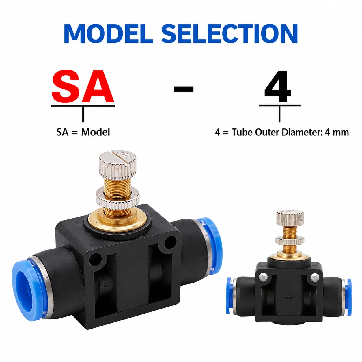 SA4 LSA-4 4mm Inline Pneumatic Air Flow Control Valve Push-In Tube Speed Regulator Connector for Air Vacuum Systems 1 Piece