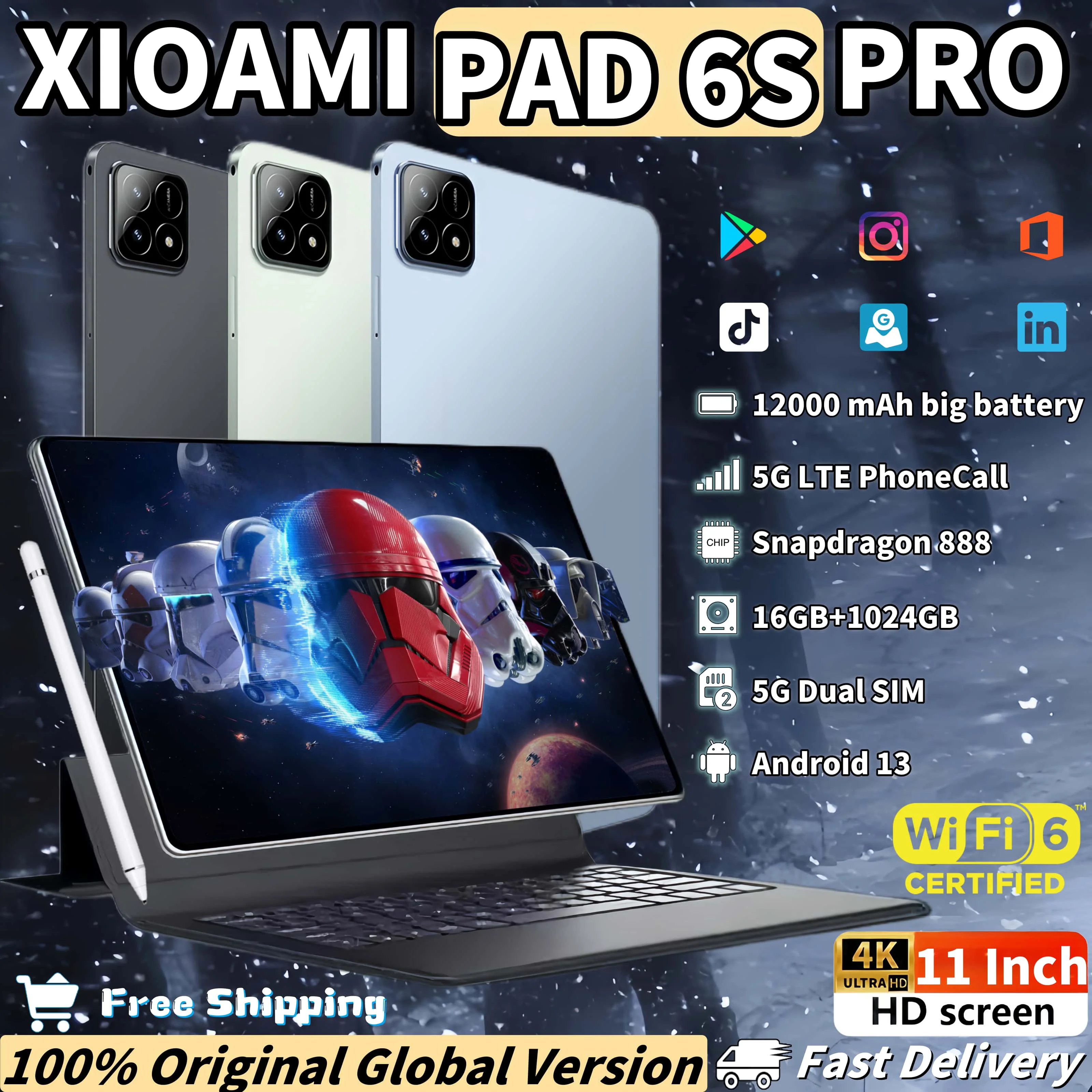 2024 original xioami pad 6s pro globale version android 13 tablet 16gb 1t 11 zoll snapdragon888 5g dual sim phone call wifi tablets