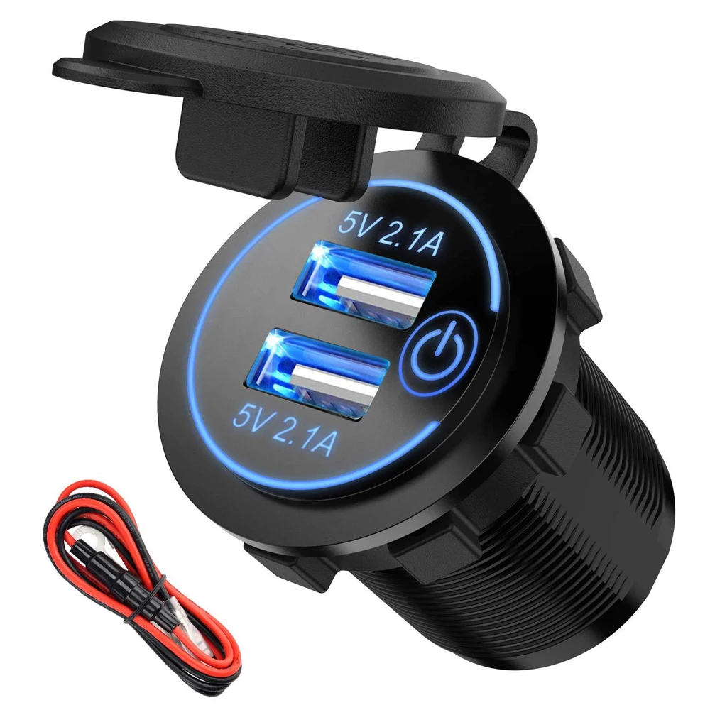 12V USB Outlet 18W Quick Charge 3.0 Dual USB Charger Socket with Touch Switch Fast Charging Adapter for RV Bus Marine Motorcycle