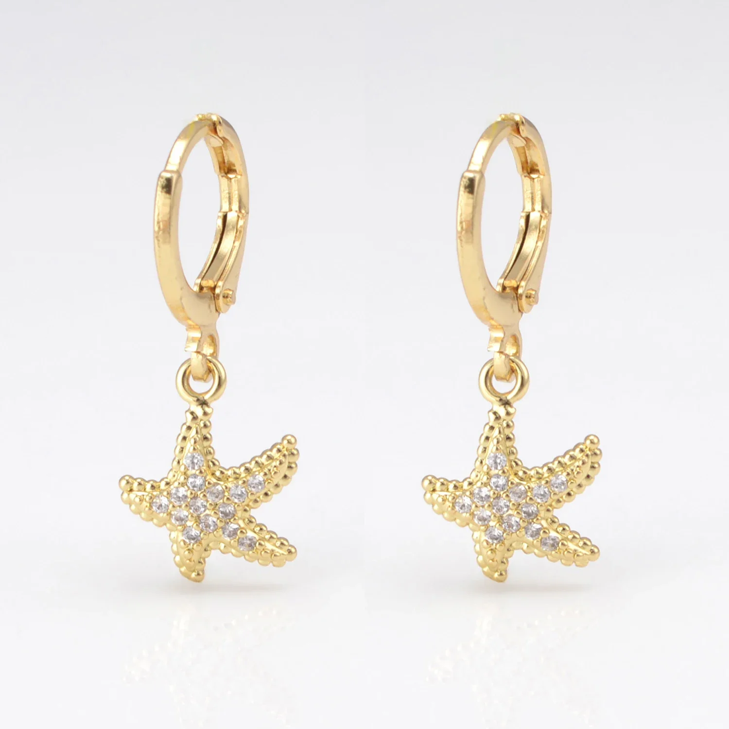 

Marine Life Starfish Hanging Earrings Star Shape Zircon Crystal Pendant Earring for Women Man Circle Piercing Ear Jewelry 2 Pair