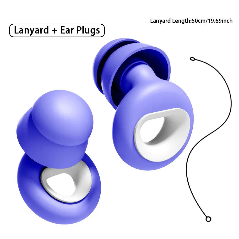 Reusable Silicone Ear Plugs 1 Set with Lanyard Comfortable Noise Reduction Earbuds for Sleep Insomnia Quiet Study Environment