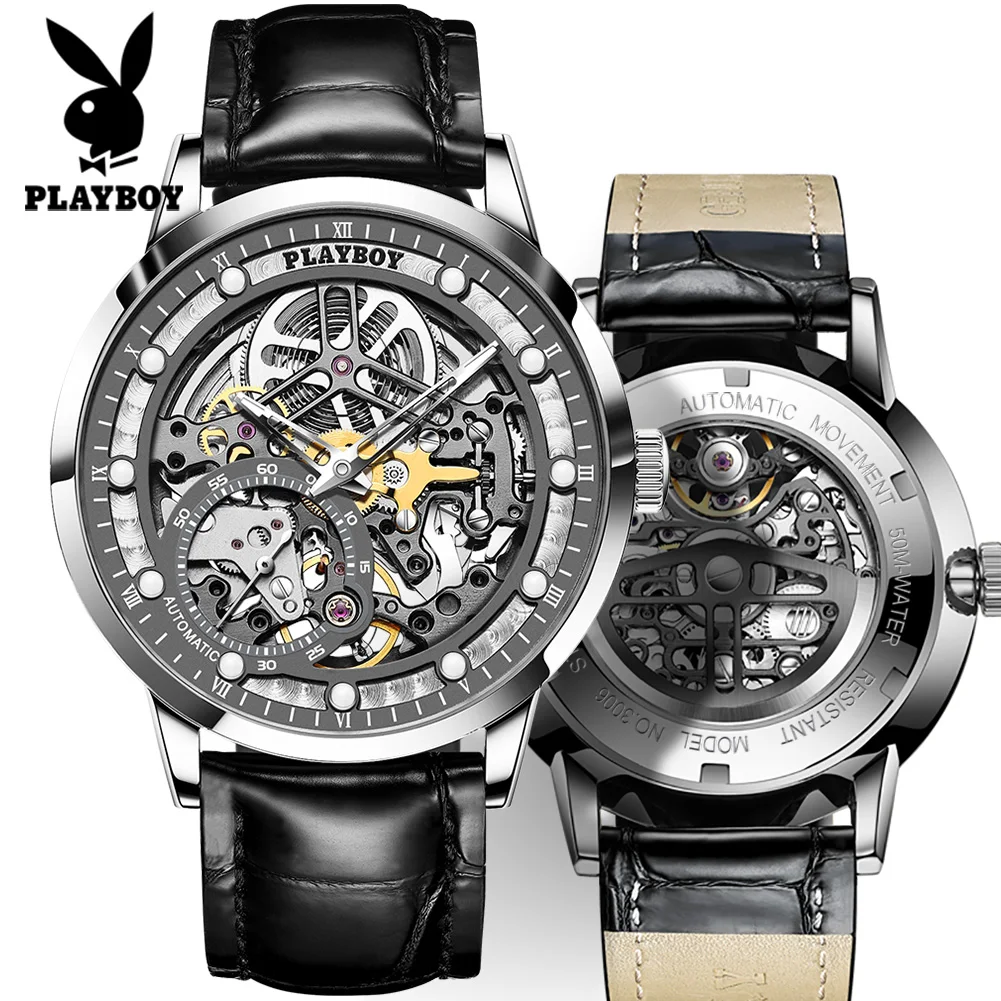 PLAYBOY High Quality Luxury Automatic Mechanical Man Watch Fashion Trend Design Wrist Watch Men Original Waterproof Mens Watch