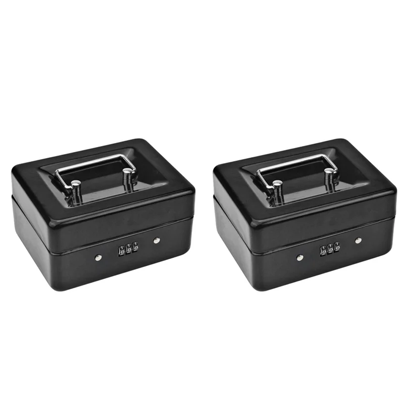 

ABWR-3X Durable Metal Coin Box With Locking Storage Tray - Small Coin Box With Combination Lock 15 X 12 X 7.7Cm (Black)