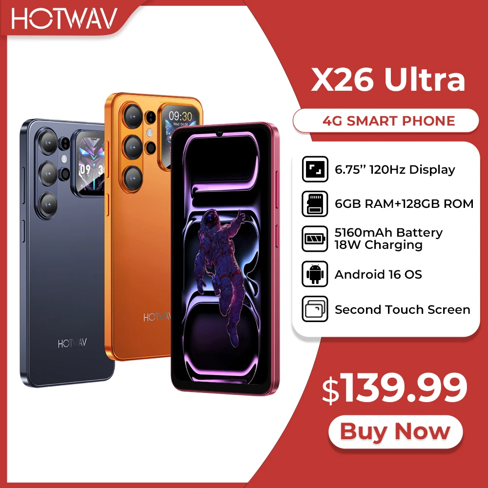 HOTWAV X26 Ultra Smartphone 6,75'' 120Hz 5160mAh 18W Android 16 Mobiltelefon with zweitem display 6GB 128GB WiFi 6 phone